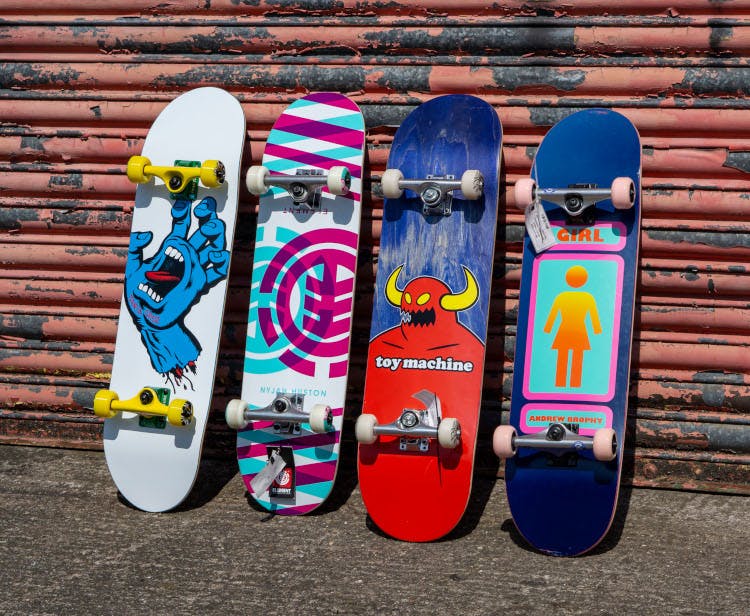 skateboards: santa cruz, revive, toy machine, girl