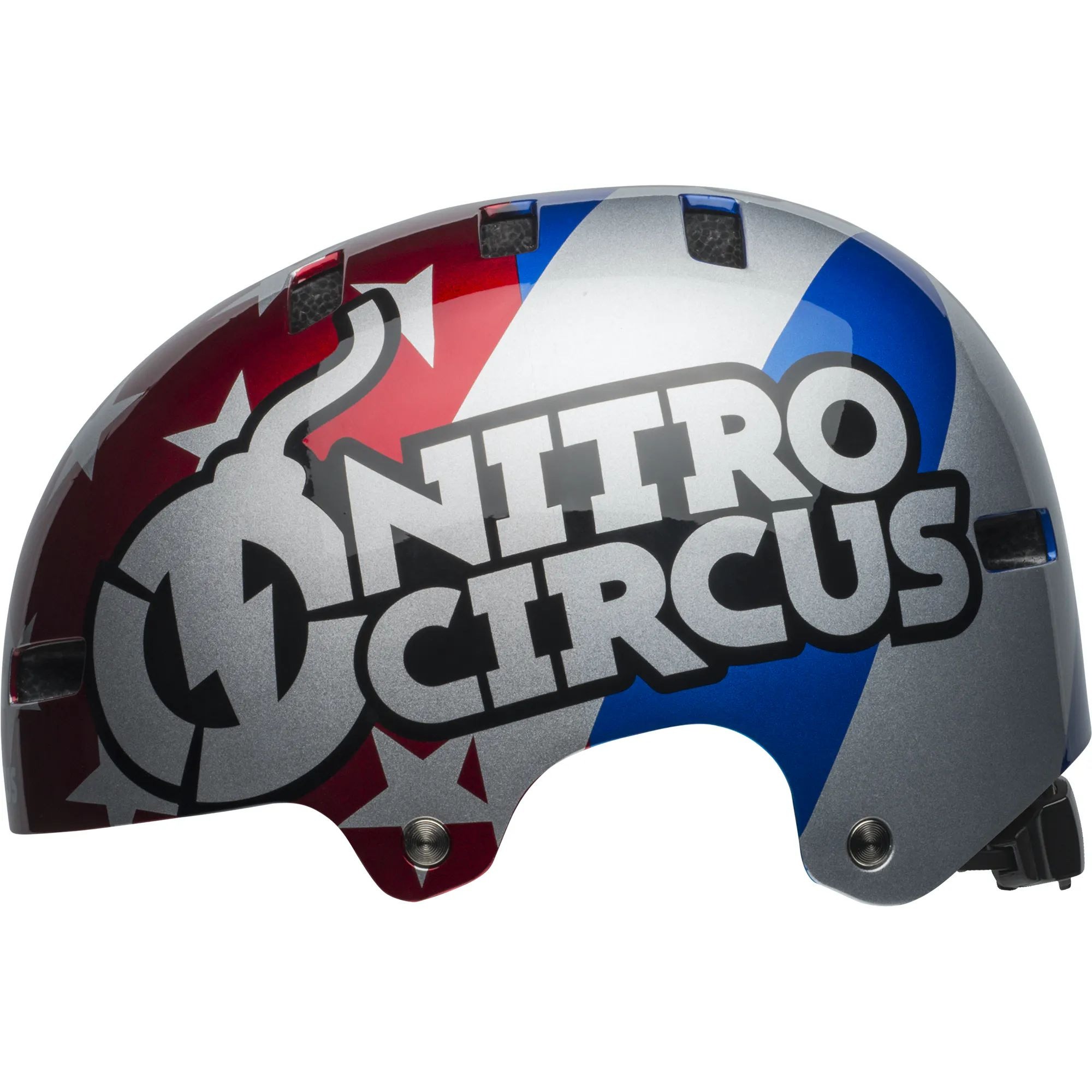 Bell Local Nitro Circus Helmet Gloss Silver Blue Red SkateHut