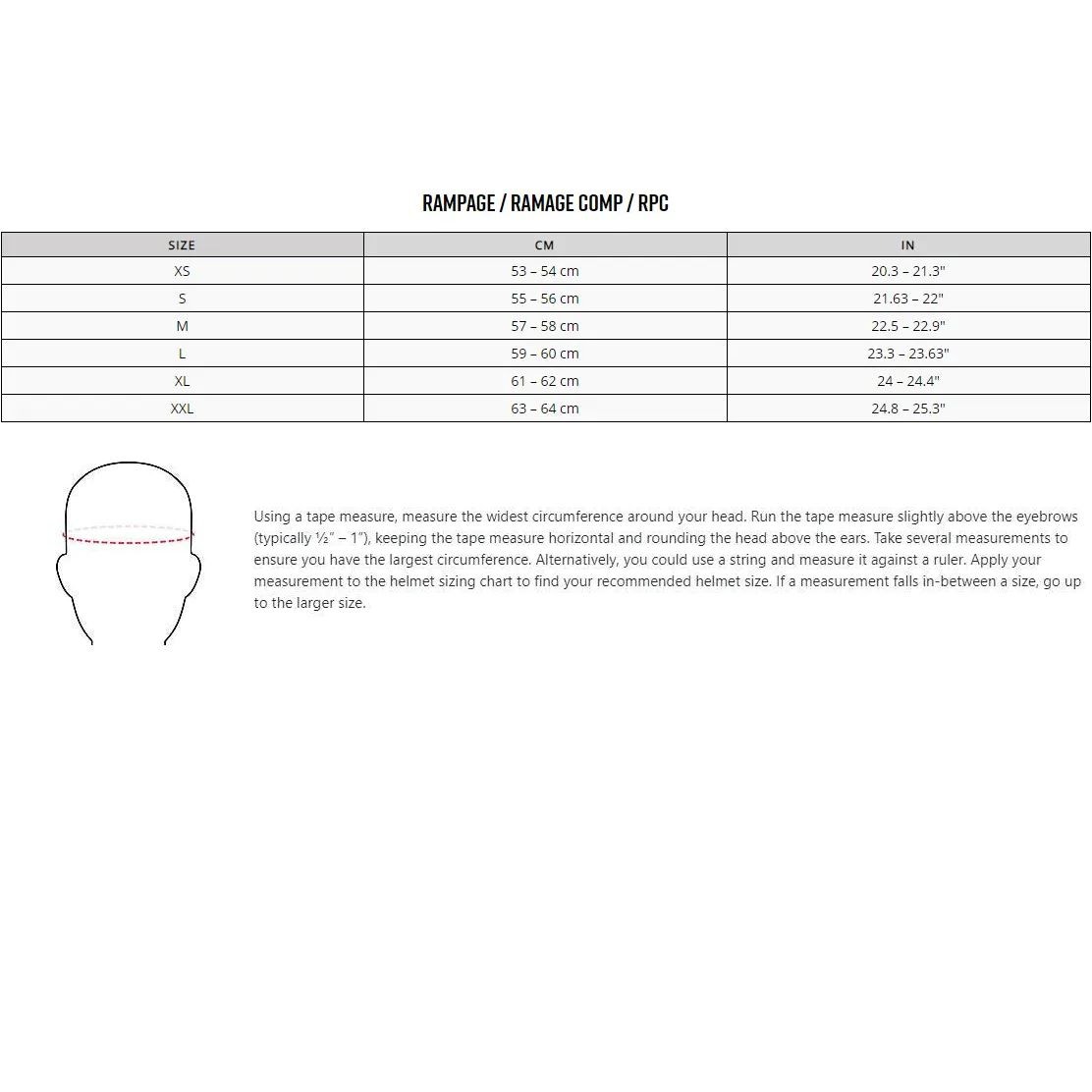 Fox rampage helmet size chart discount