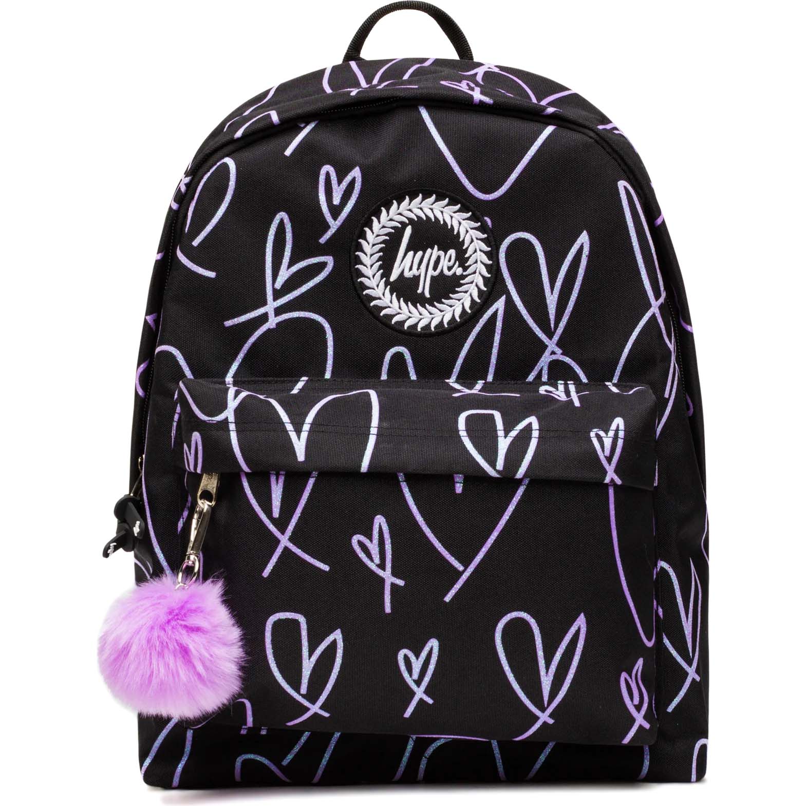 Hype Glitter Scribble Heart Backpack Black Purple