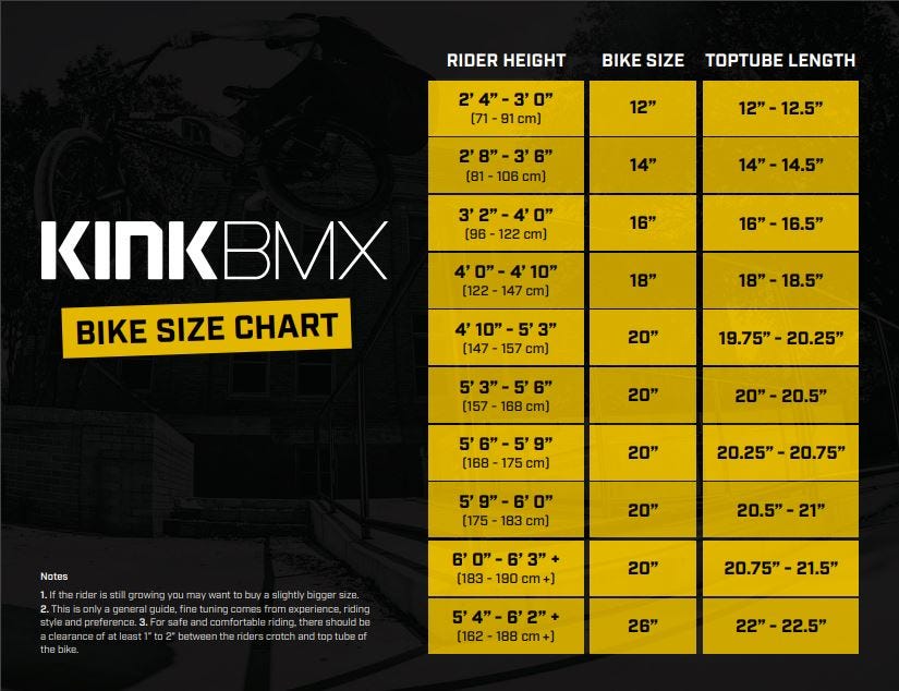Kink bmx size chart store