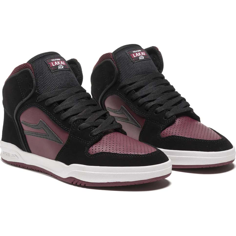 Lakai Telford Skate Shoes Black Burgundy Suede SkateHut