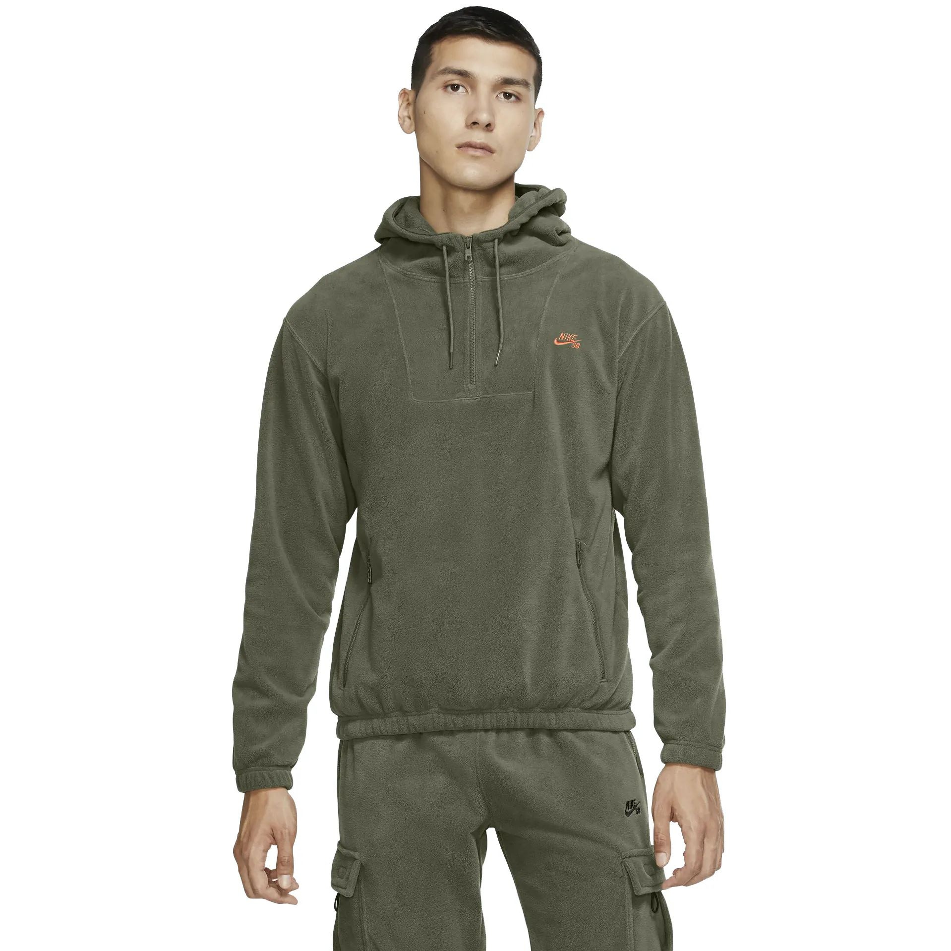Nike SB Quarter Zip Novelty Hoodie Medium Olive Stone Stone Electro Orange SkateHut
