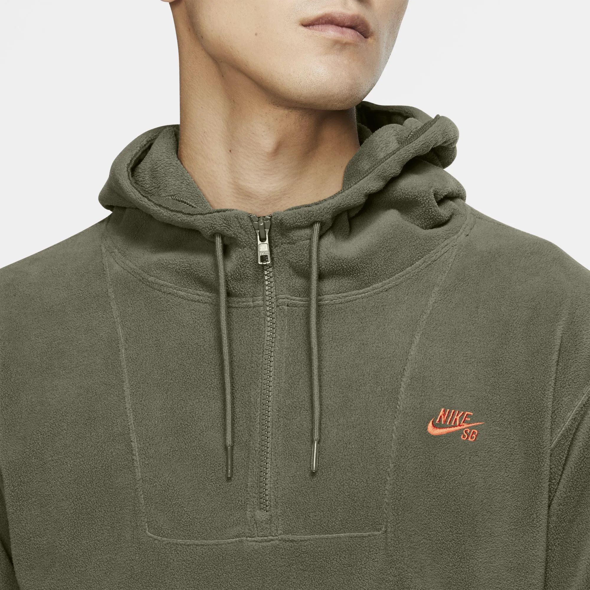 Nike SB Quarter Zip Novelty Hoodie Medium Olive Stone Stone Electro Orange SkateHut