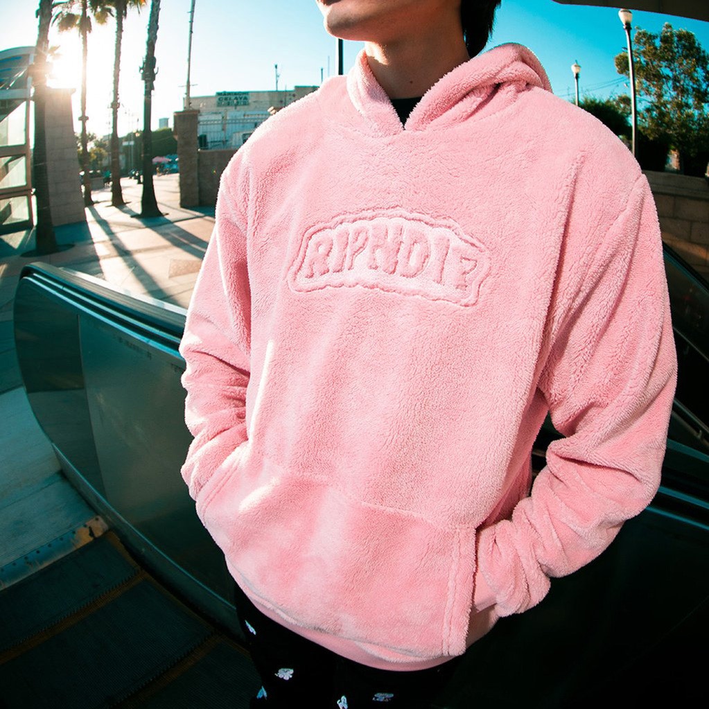 RIPNDIP Bubble Sherpa Embroidered Hoodie Pink SkateHut