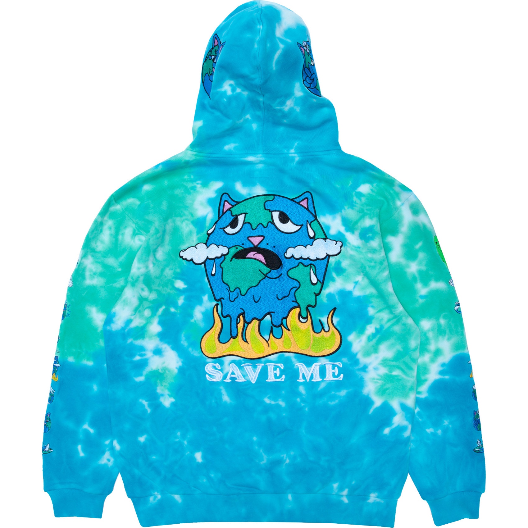 RIPNDIP Save The World Embroidered Hoodie Aqua Green Tie Dye SkateHut