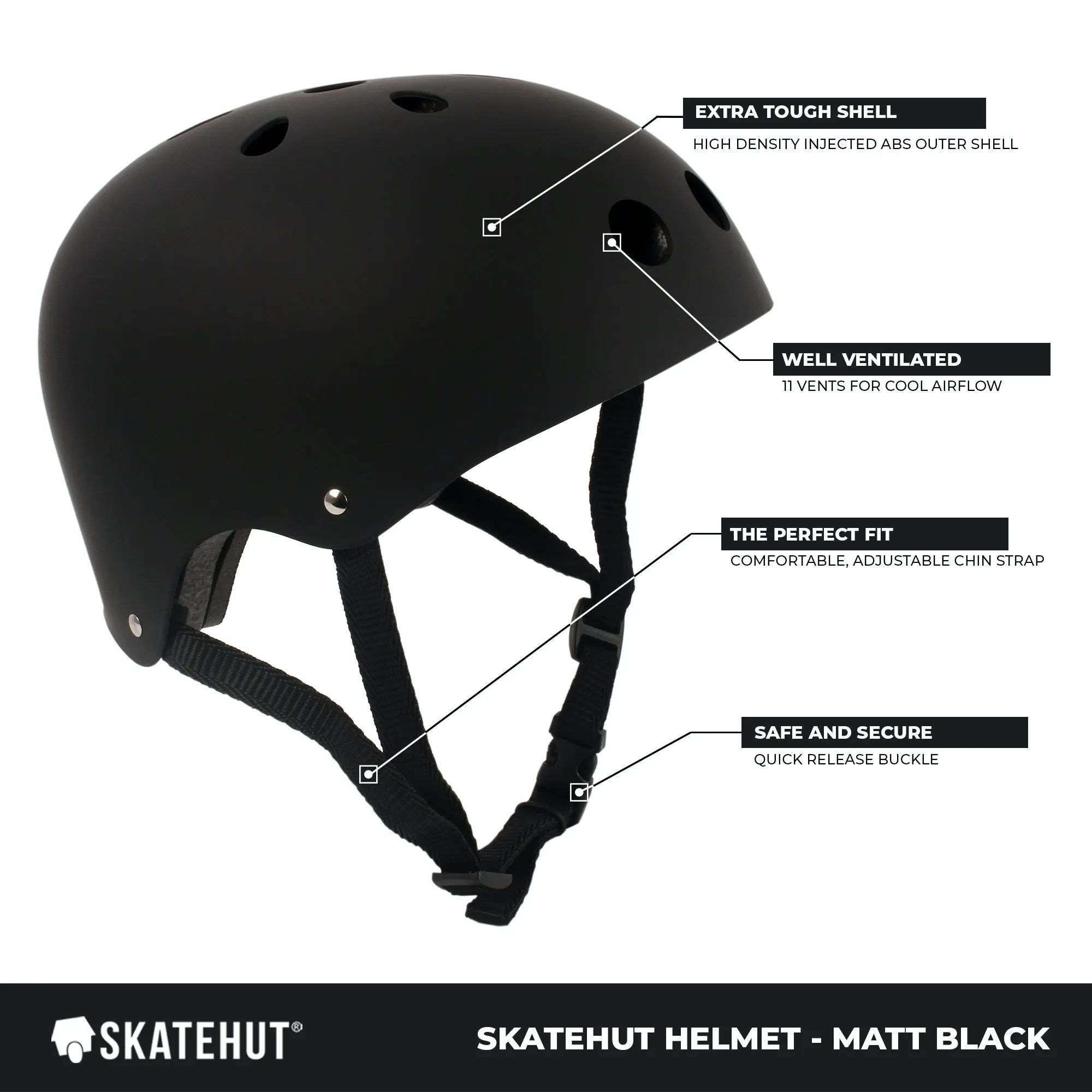 SkateHut Helmet Matte Black SkateHut