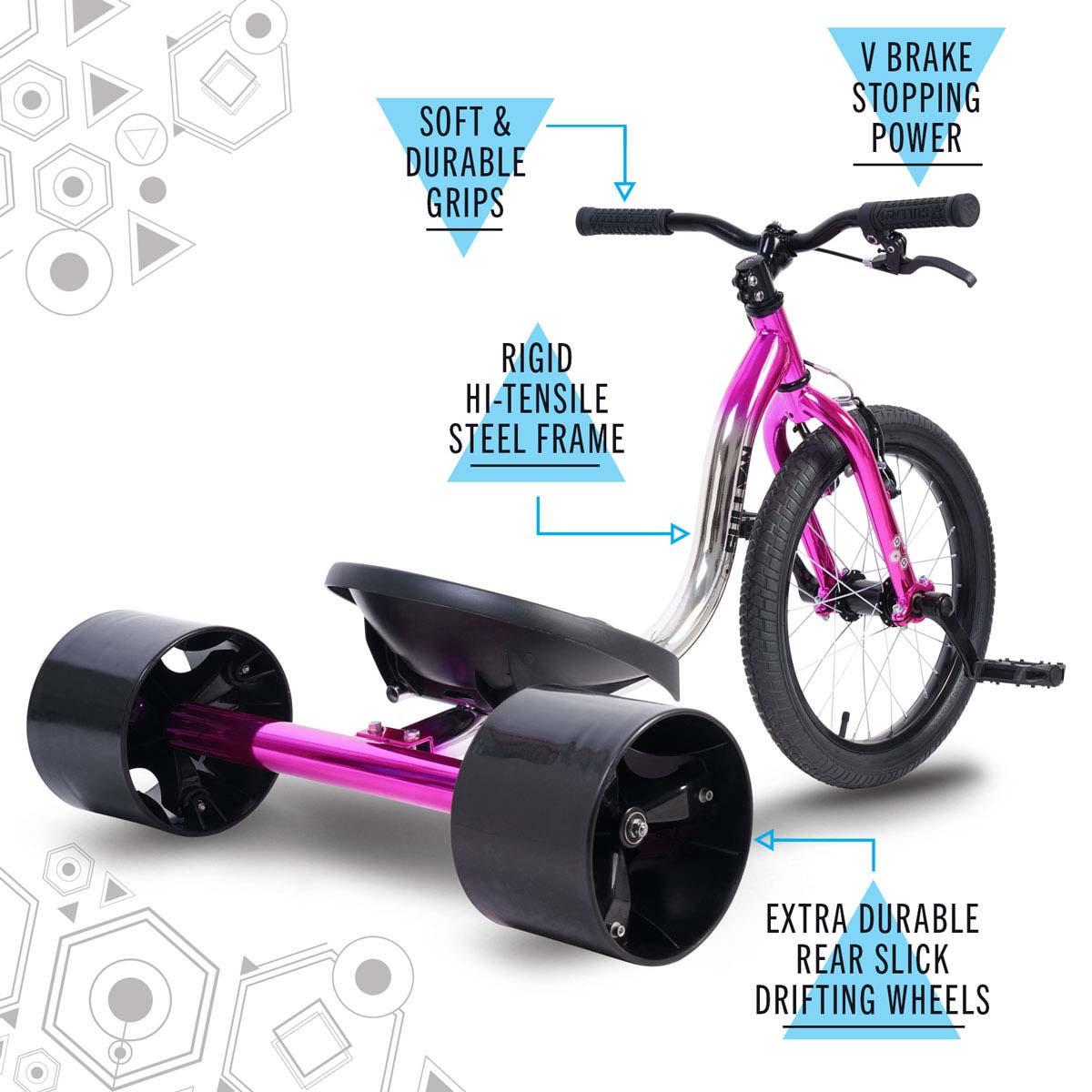 Sullivan Junior 18 Big Wheel Drift Trike Electro Mirror Pink Chrome SkateHut