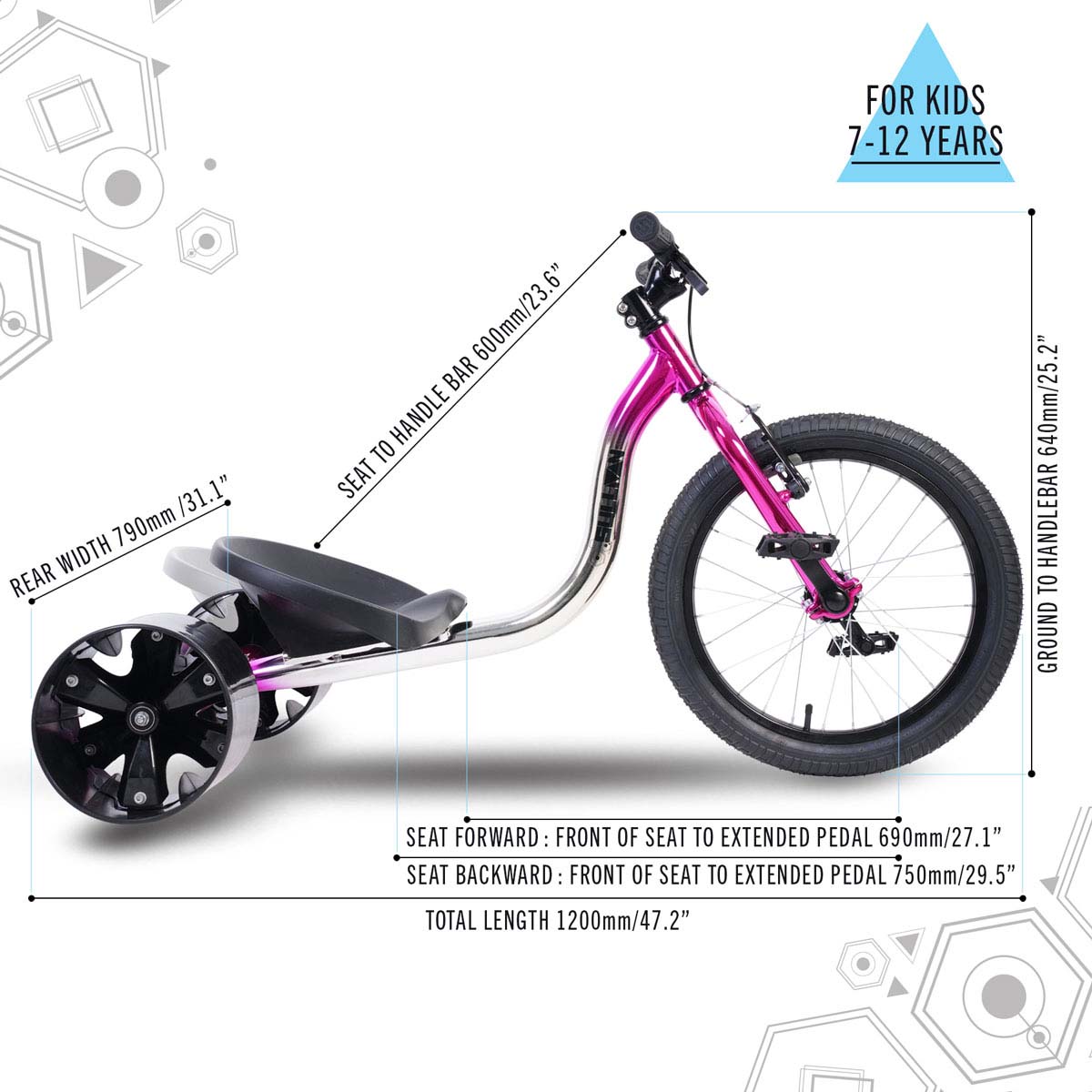Sullivan Junior 18 Big Wheel Drift Trike Electro Mirror Pink Chrome SkateHut