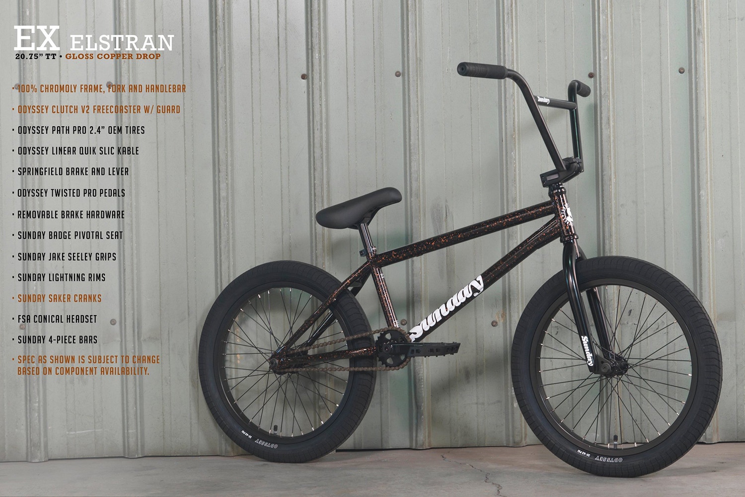 Sunday 2022 Ex 20.75 Elstran Complete BMX Gloss Copper Drop SkateHut