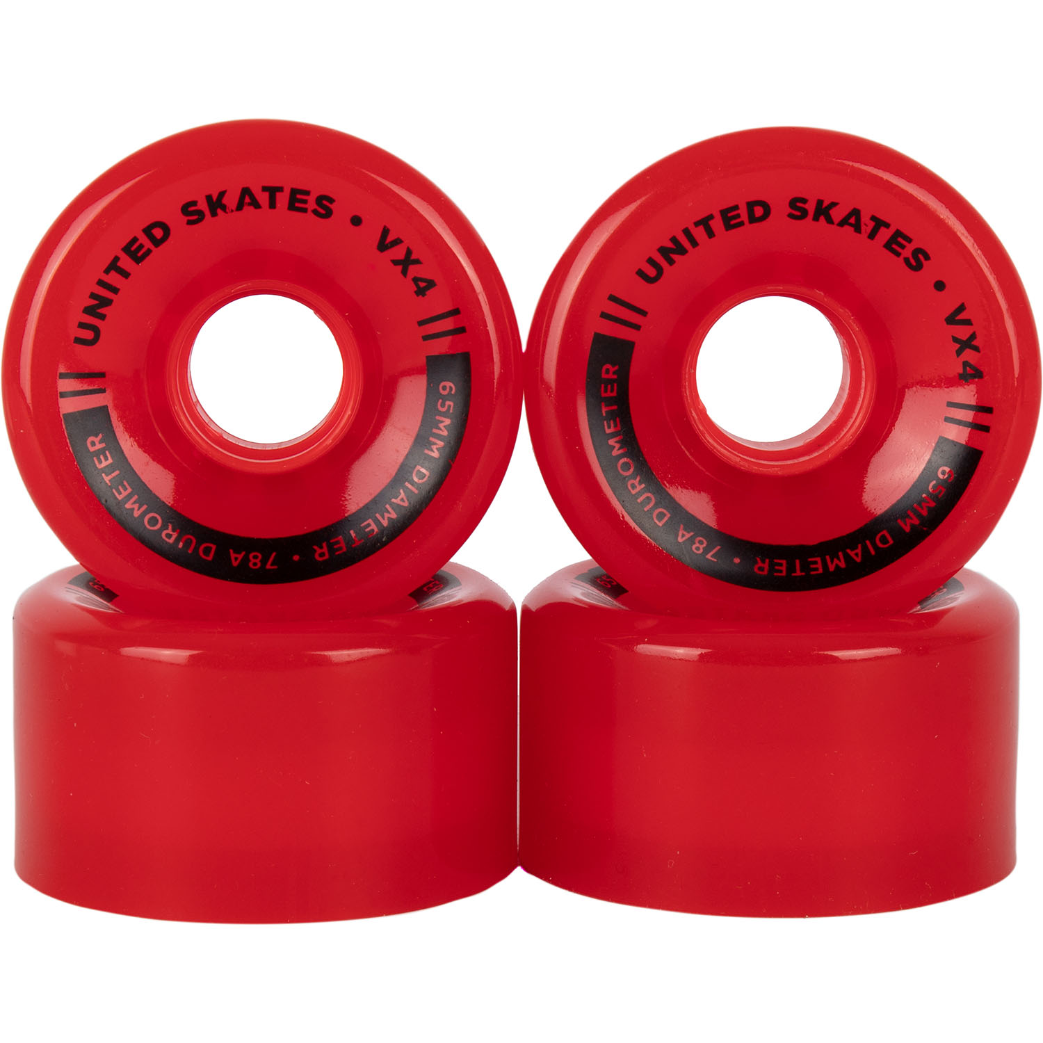 United Skates VX4 Elite 65mm x 36mm 78A Quad Roller Skate Wheels Red