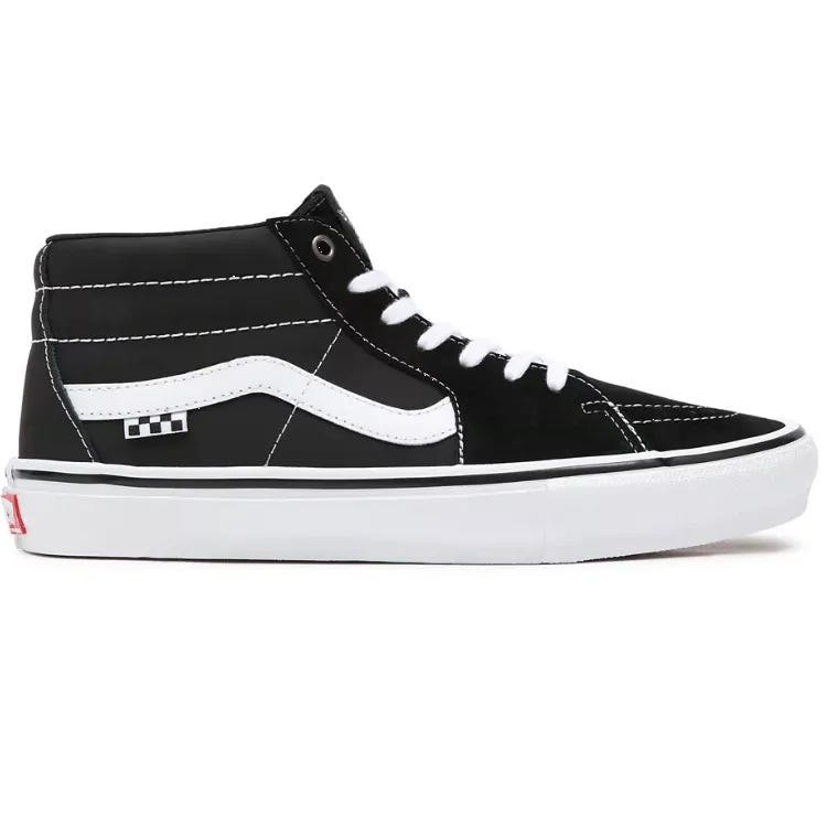 Vans Skate Grosso Mid Skate Shoes Black White Emo Leather SkateHut