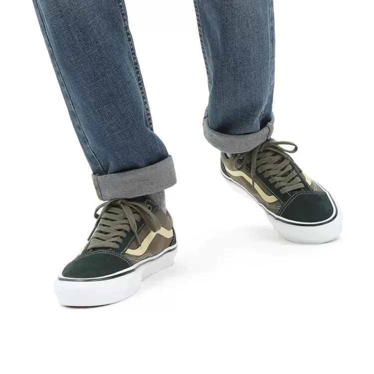 Vans old skool scarab green & white skate shoes hot sale