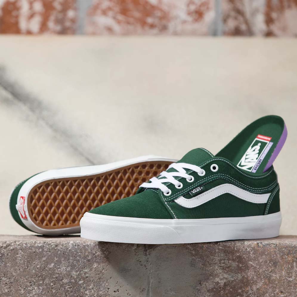 Vans Chukka Low Sidestripe Skate Shoes Dark Green White SkateHut