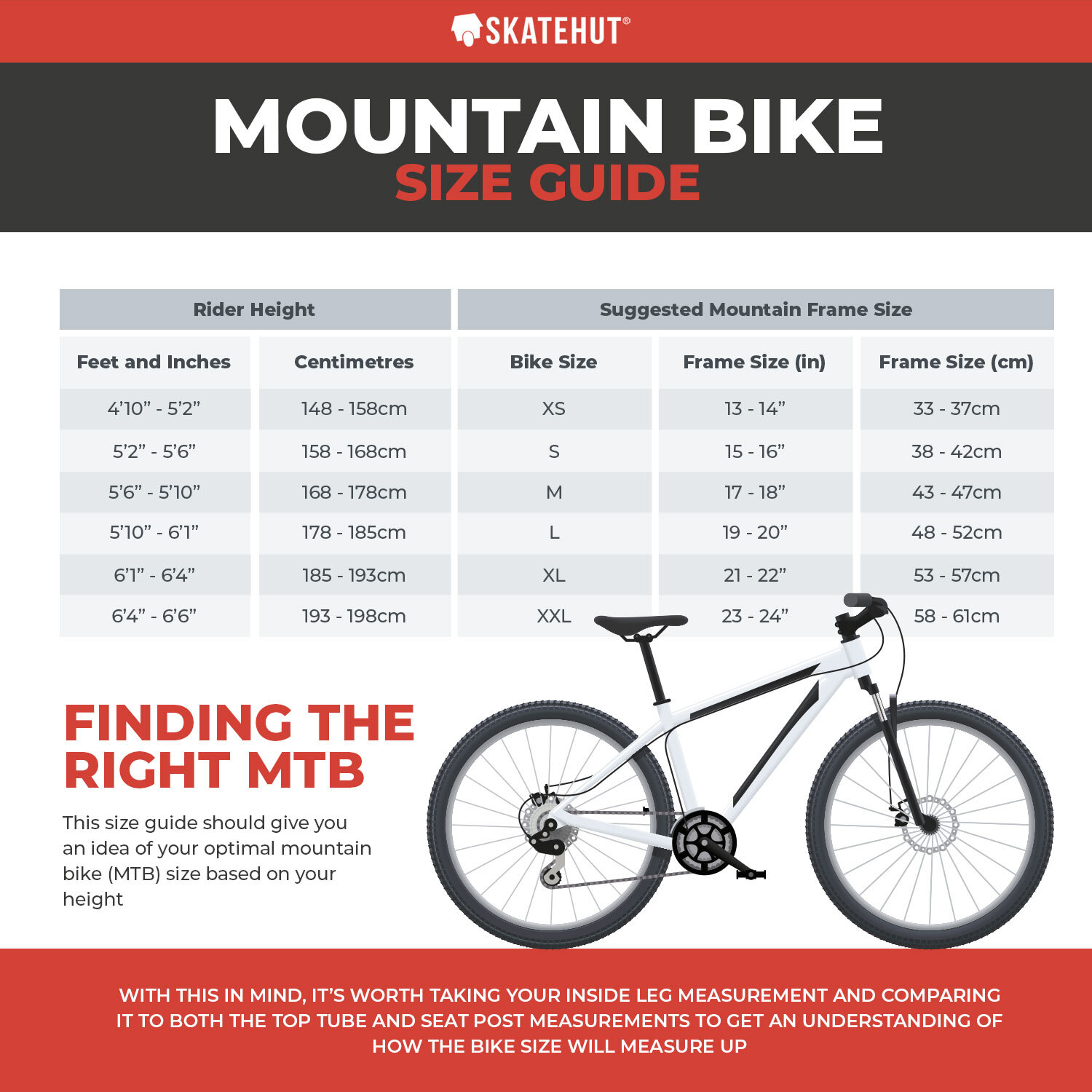 Guide Bike Height To Size Chart Size Guide Size Mountain Bike