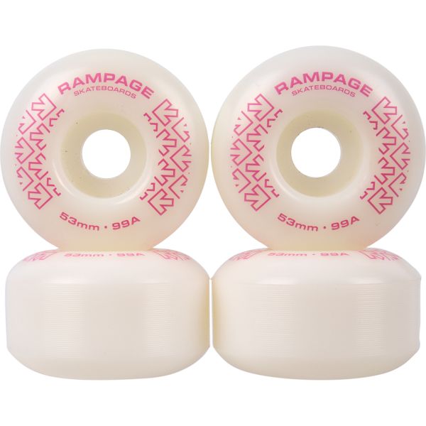 Rampage 99A Skateboard Wheels - 53 x 31mm - White/Pink 53 x 31mm