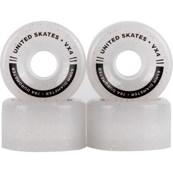 United Skates VX4 65mm x 36mm 78A Quad Roller Skate Wheels - Clear Glitter