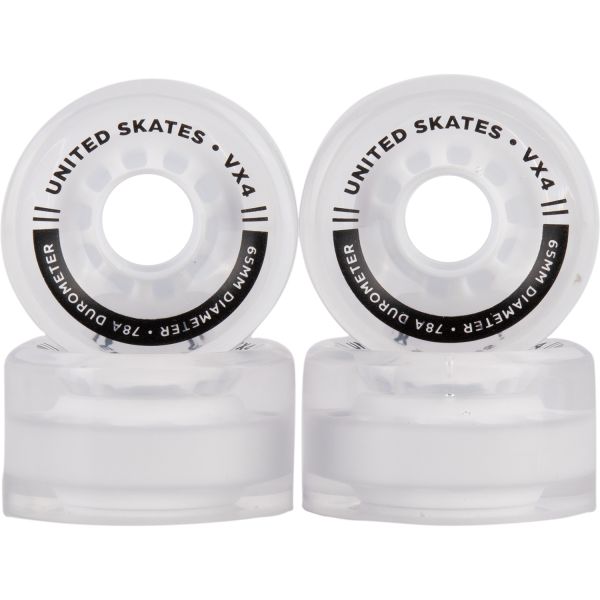 United Skates VX4 65mm x 36mm 78A Quad Roller Skate Wheels - Clear Translucent