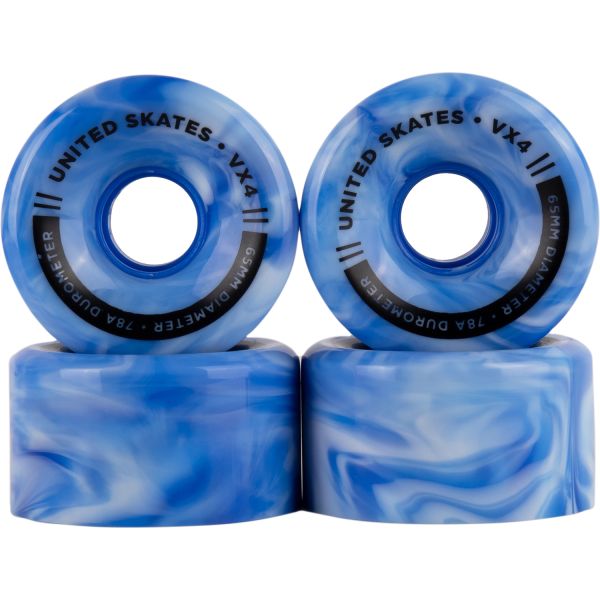 United Skates VX4 65mm x 36mm 78A Quad Roller Skate Wheels - Marble Blue/White