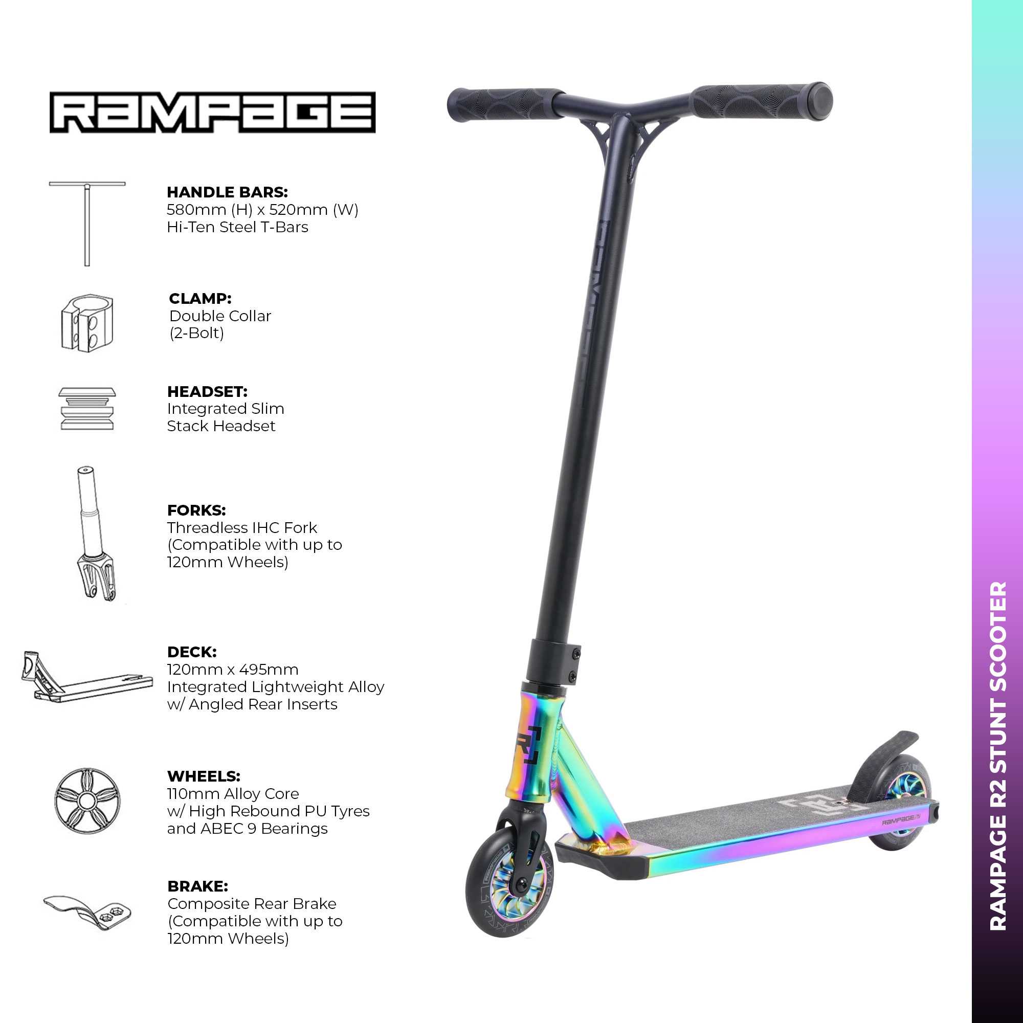 Rampage R2 2023 Complete Stunt Scooter - Neochrome | SkateHut