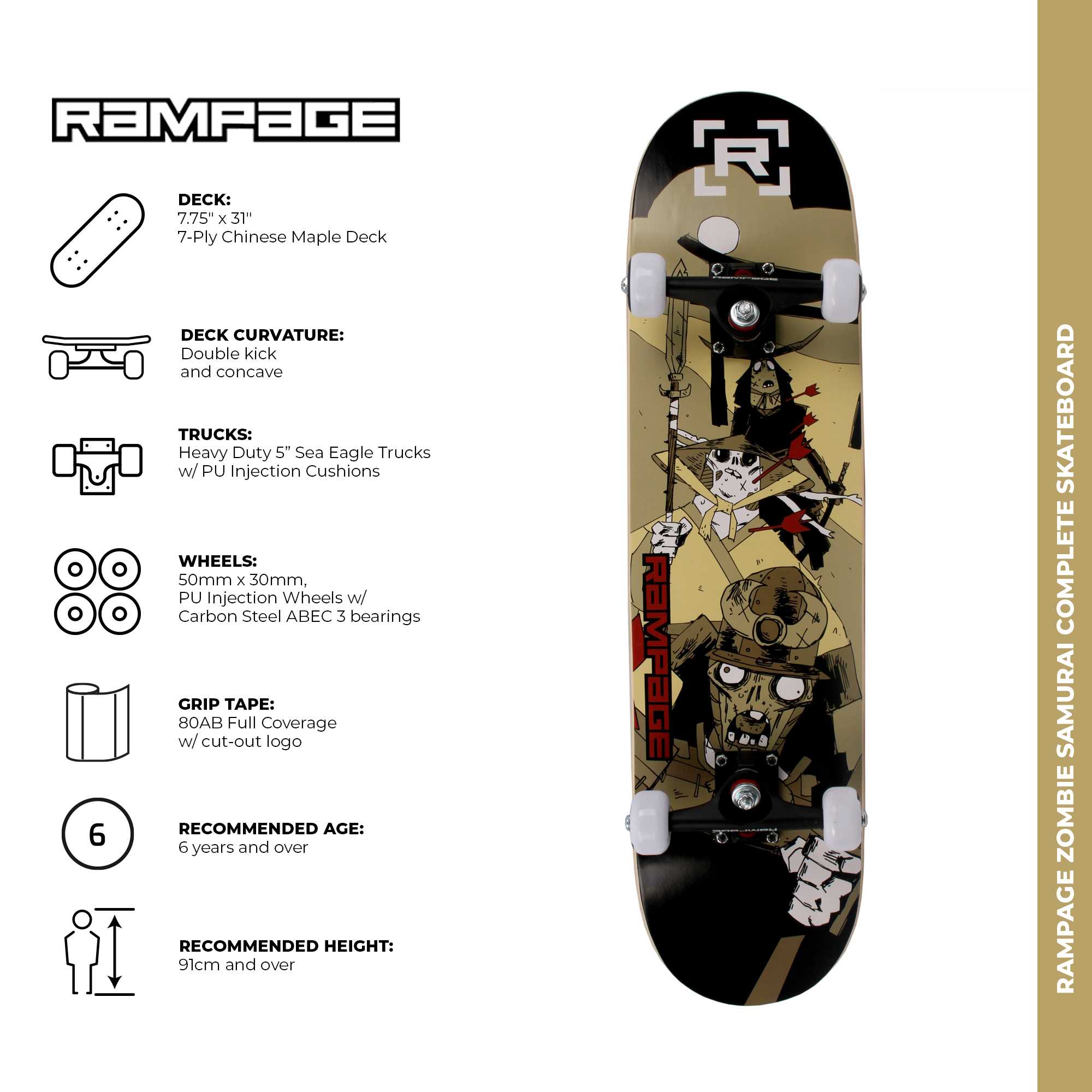 Rampage Zombie Samurai Complete Skateboard - 7.75'' | SkateHut