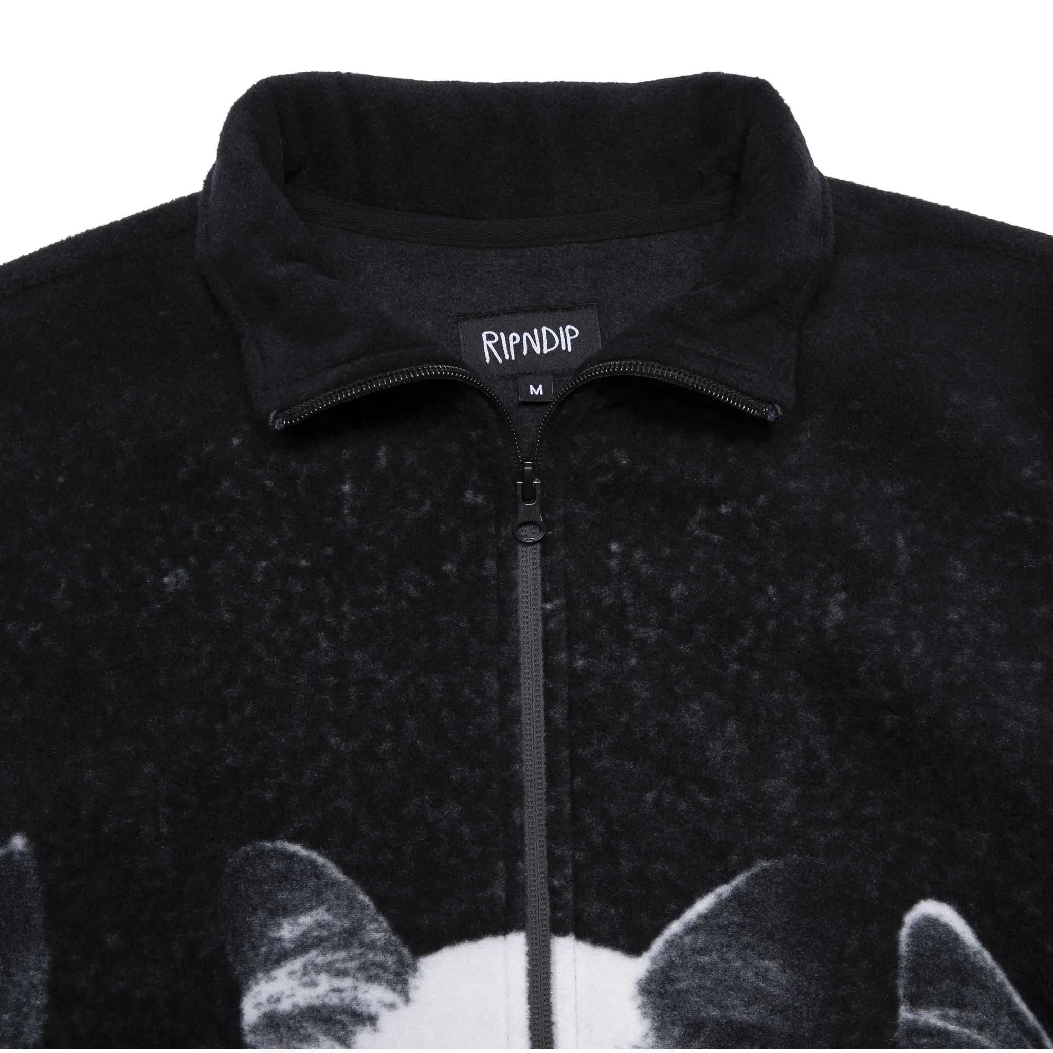 RIPNDIP / FIELD OF CATS SHERPA JACKET/フリースジャケット/L/ポリエステル/ブラック/総柄// RIPNDIP Field Of Cats Sherpa Jacket - Black | SkateHut