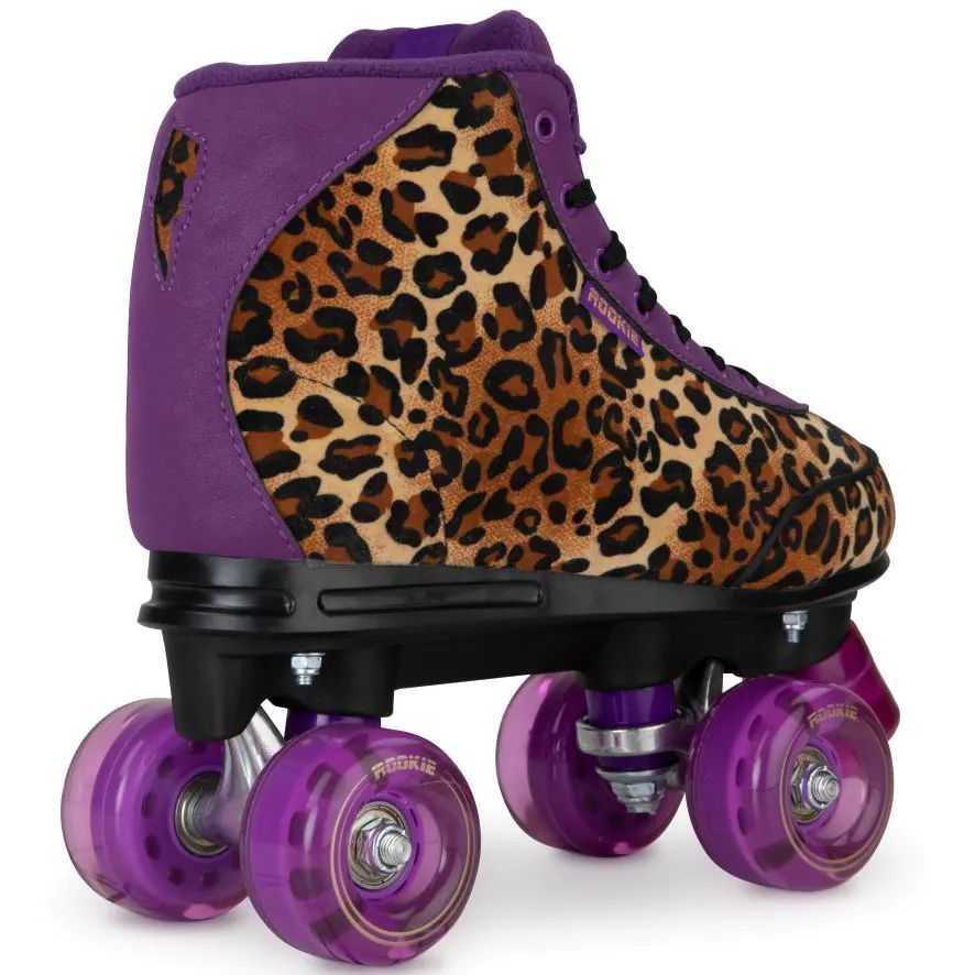 Patins à Roulettes Quad No Fear - Taille UK 3, Imprimé Léopard Multicolore, Rétro